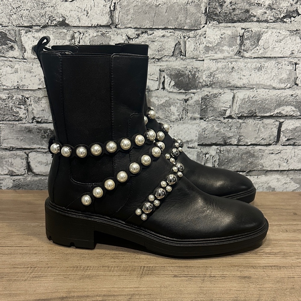 EUC Zara Black Ankle Boots with Pearl Embellishments - Picture 5 of 11